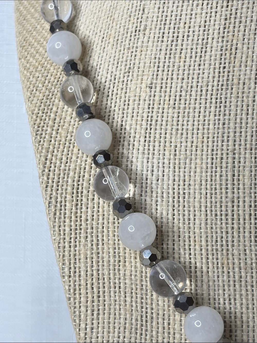 Handcrafted Clear Quartz and White Jade Necklace - Picture 3 of 6